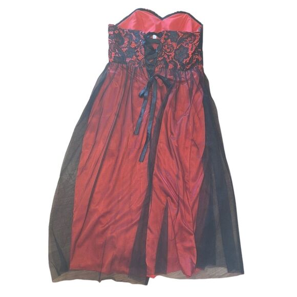 Whimsigoth Strapless Gown Corset Bridal Red & Black Lace Netting 20 / 22 - Picture 2 of 16